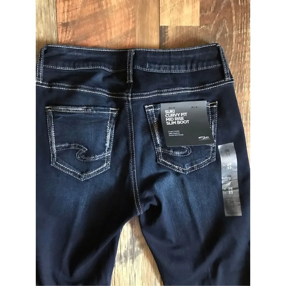 Silver jeans suki Size 28/33 slim boot mid rise denim dark wash New w/tags